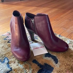 See by Chloe maroon platform booties
